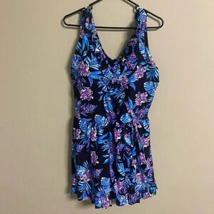 Swimsuits For All Faux Wrap Swim Dress One Piece Swimsuit Floral Size 22 NWT New